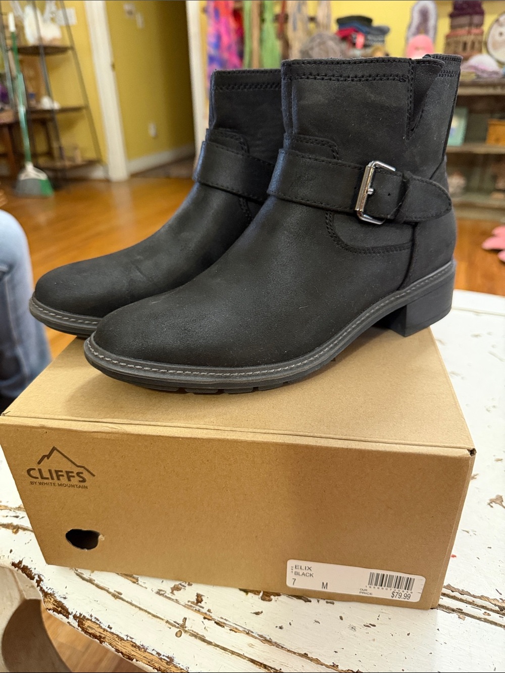 Cliffs by WHITE MOUNTAIN Black Faux-Leather Buckle Ankle Booties